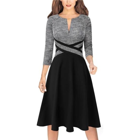 Womens Patchwork Colorblock Work Business Office Elegant Zipper up Slim